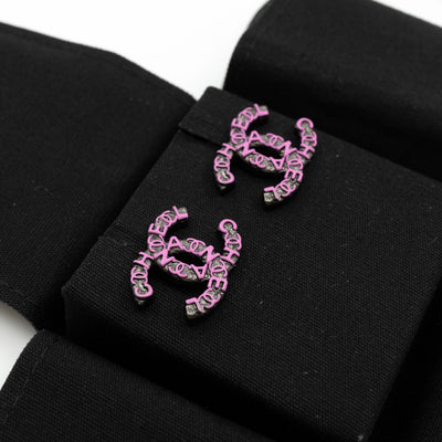 CC Chanel Logo Earrings Pink Ruthenium