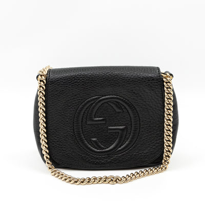 Soho Small Chain Flap Bag Black Leather