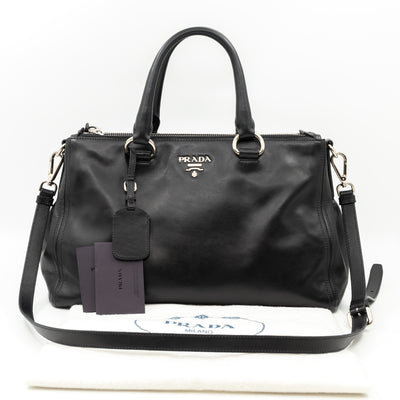 Soft Satchel Double Zip Black Leather