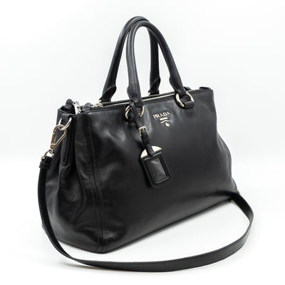 Soft Satchel Double Zip Black Leather