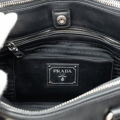 Soft Satchel Double Zip Black Leather