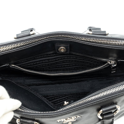 Soft Satchel Double Zip Black Leather