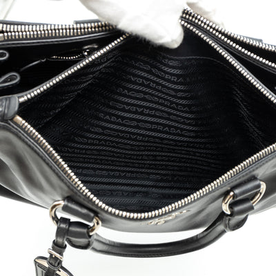 Soft Satchel Double Zip Black Leather