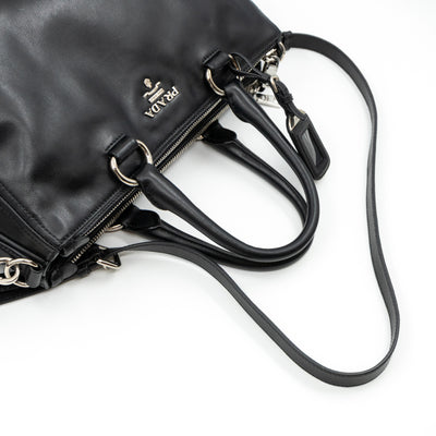 Soft Satchel Double Zip Black Leather