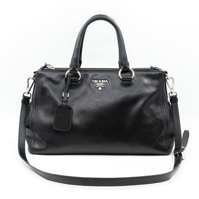 Soft Satchel Double Zip Black Leather