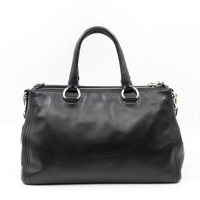 Soft Satchel Double Zip Black Leather