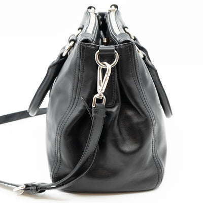 Soft Satchel Double Zip Black Leather