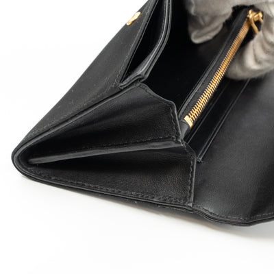 Leather Flap Nylon Wristlet Wallet Black