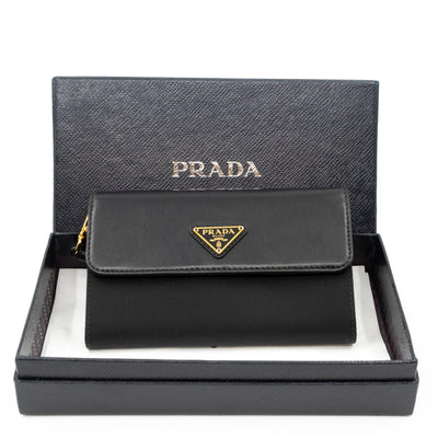 Leather Flap Nylon Wristlet Wallet Black