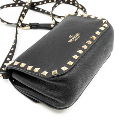 Rockstud Flap Crossbody Bag Black Leather