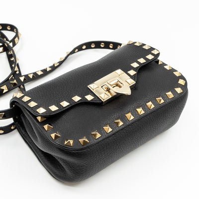 Rockstud Flap Crossbody Bag Black Leather