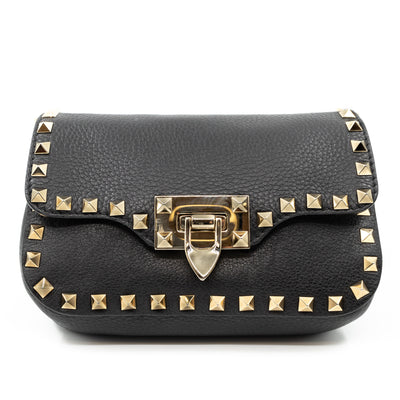 Rockstud Flap Crossbody Bag Black Leather