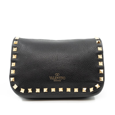 Rockstud Flap Crossbody Bag Black Leather