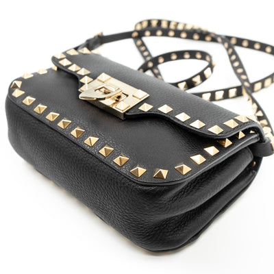 Rockstud Flap Crossbody Bag Black Leather