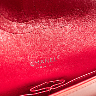 Classic Double Flap Maxi Red Patent Silver