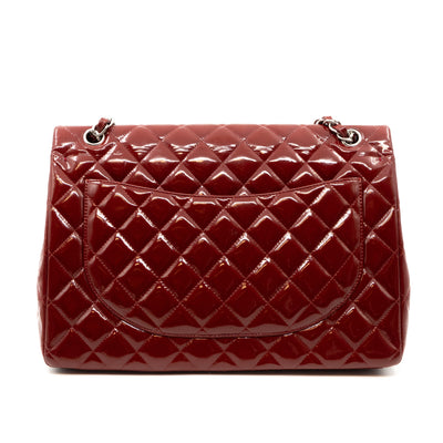 Classic Double Flap Maxi Red Patent Silver