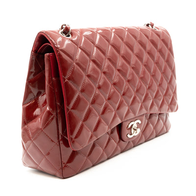 Classic Double Flap Maxi Red Patent Silver