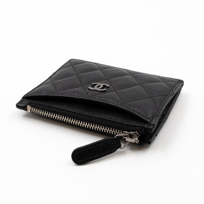 Zipped Card Holder Iridescent Black Caviar