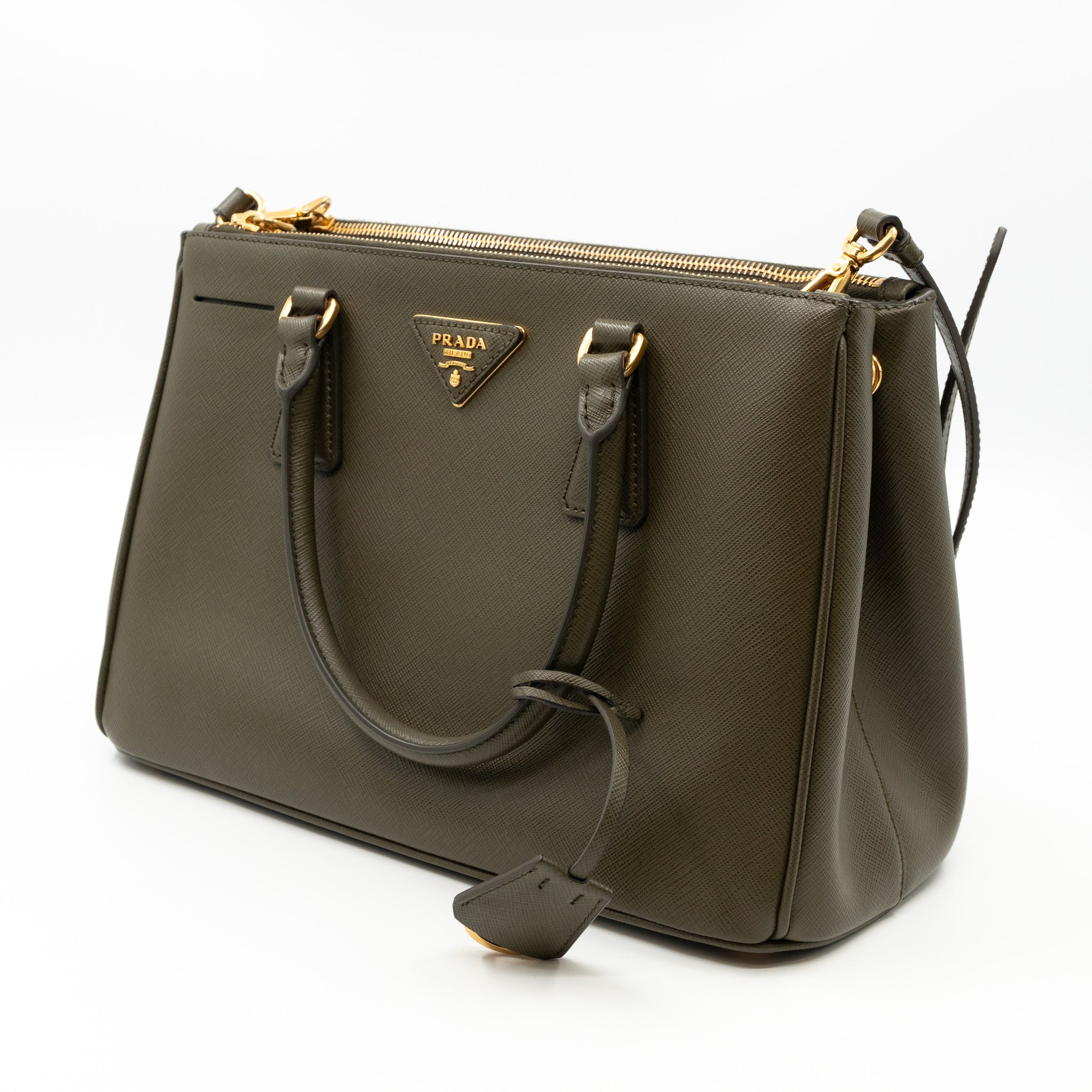 Galleria Medium Double Zip Green Saffiano