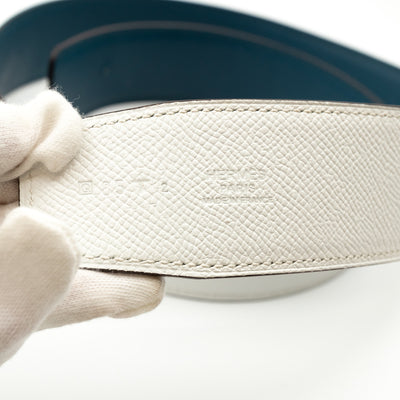 H Buckle Reversible Leather Belt 85 White & Blue