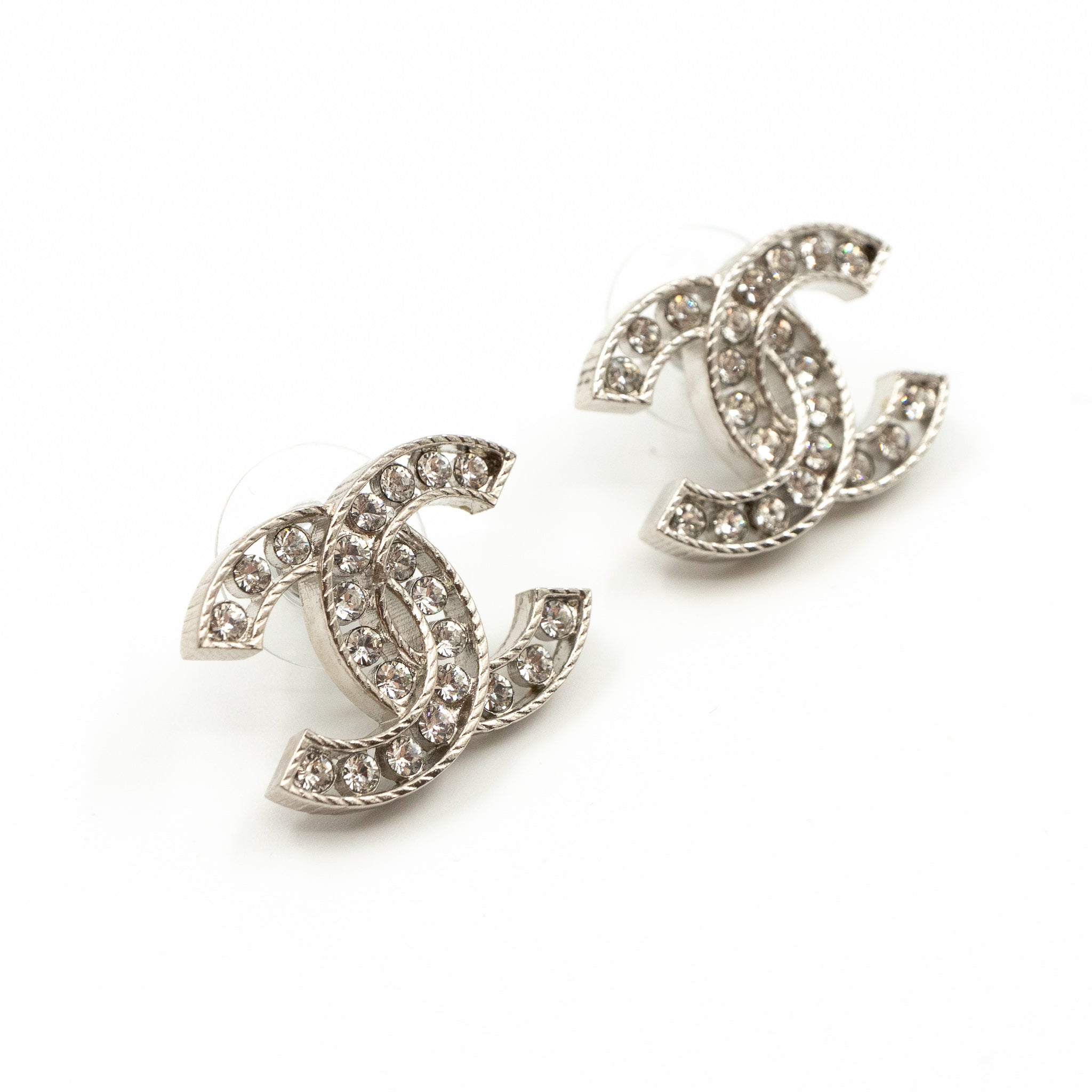 CC Crystal Frame Earrings Silver