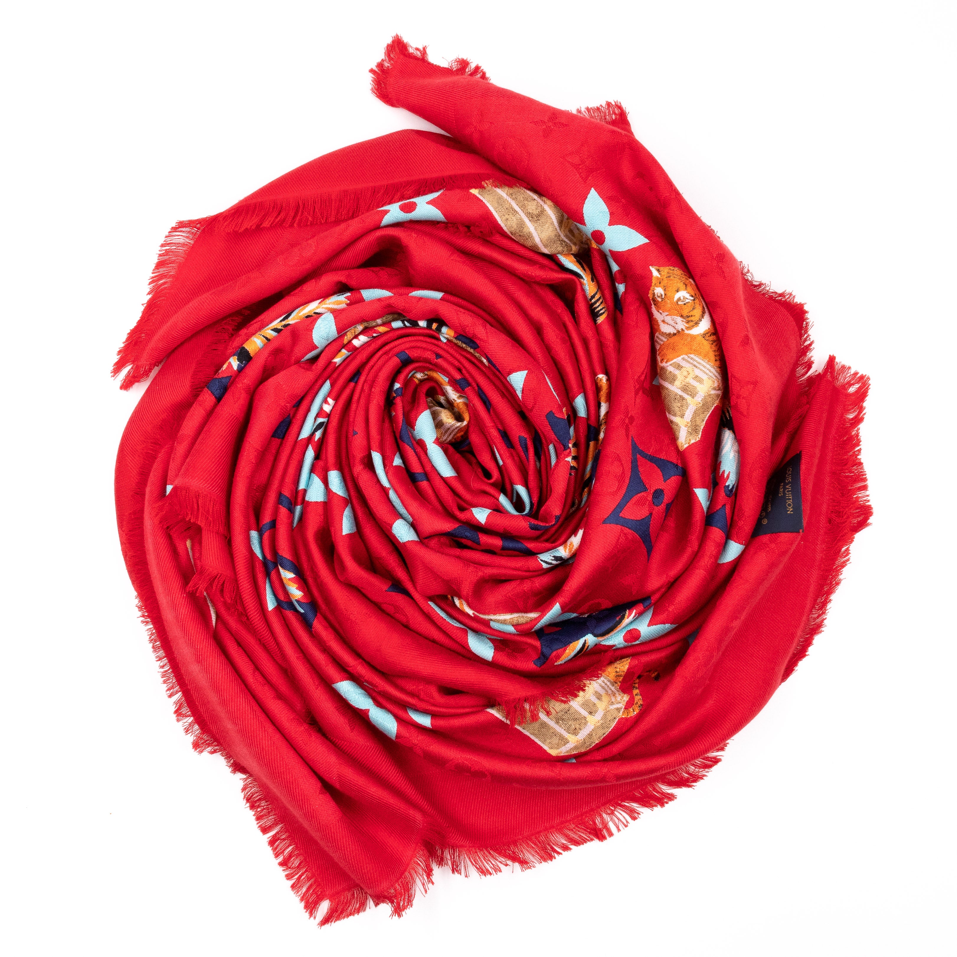 Monogram Precious Tiger Shawl Red