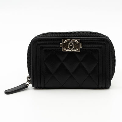Boy Zipped Coin Purse Black Leather