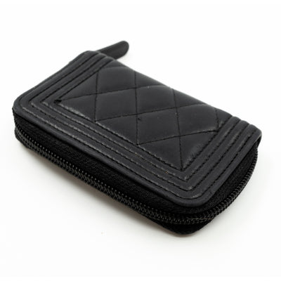 Boy Zipped Coin Purse Black Leather