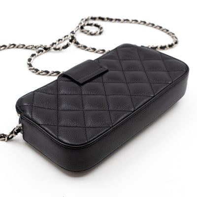 CC Box Clutch On Chain Black Caviar Silver