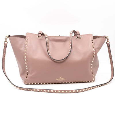 Rockstud Trapeze Tote Rose Beige Leather