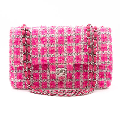Classic Double Flap Bag Medium Tweed Pink