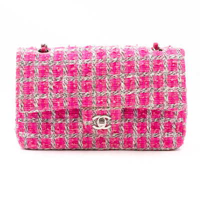 Classic Double Flap Bag Medium Tweed Pink