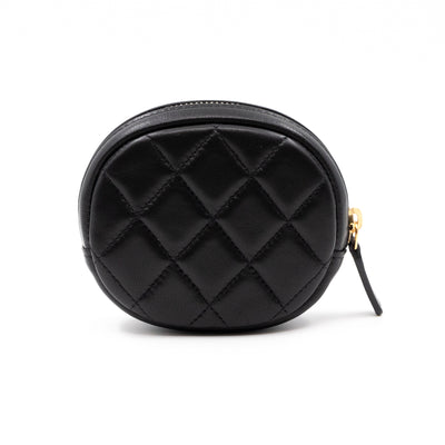 Zip Around Round Coin Purse Black Leather