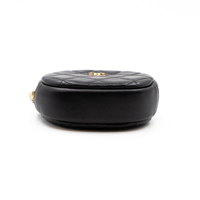 Zip Around Round Coin Purse Black Leather