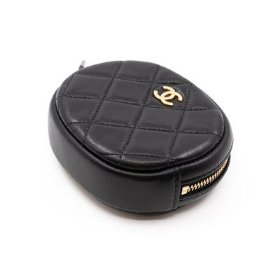 Zip Around Round Coin Purse Black Leather