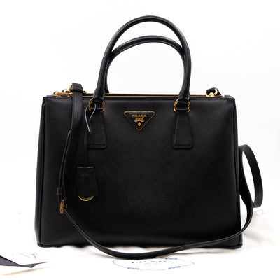 Galleria Large Double Zip Black Saffiano
