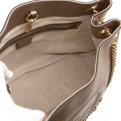 Soho Tassel Chain Tote Metallic Champagne Leather