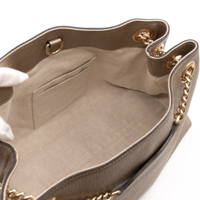 Soho Tassel Chain Tote Metallic Champagne Leather