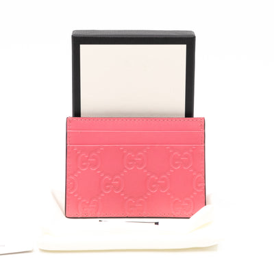 GG Embossed Card Case Pink Leather