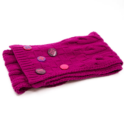 Cable Knit Button Scarf Purple Wool