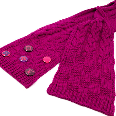 Cable Knit Button Scarf Purple Wool