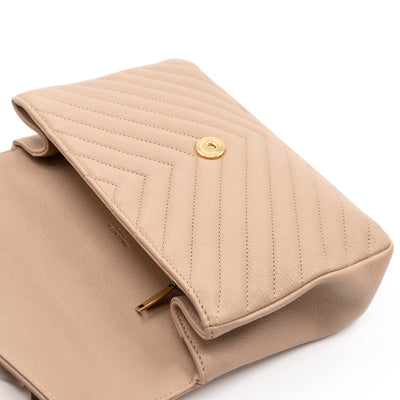 College Medium Chevron Quilted Dark Beige Leather