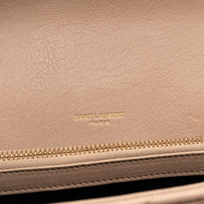 College Medium Chevron Quilted Dark Beige Leather