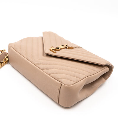 College Medium Chevron Quilted Dark Beige Leather