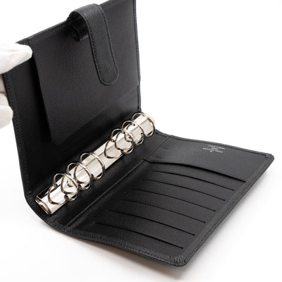 Medium Ring Agenda Cover Taiga Leather Black