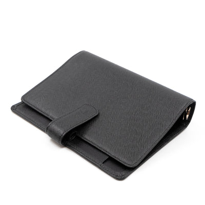 Medium Ring Agenda Cover Taiga Leather Black