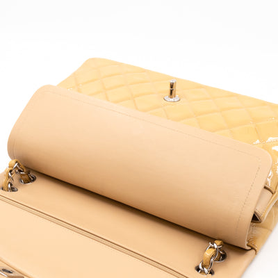 Classic Double Flap Jumbo Dark Beige Patent Leather Silver