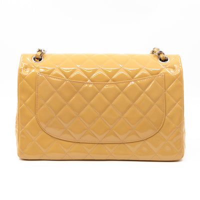 Classic Double Flap Jumbo Dark Beige Patent Leather Silver