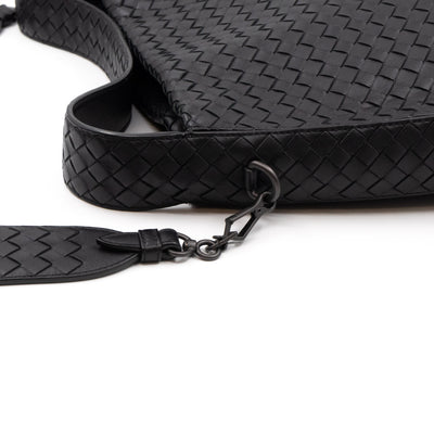 Large City Messenger Intrecciato Black Leather