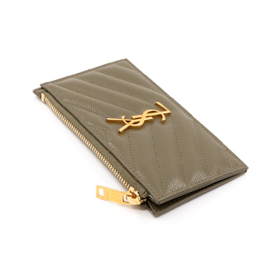 Cassandre Zipped Card Case Khaki Leather